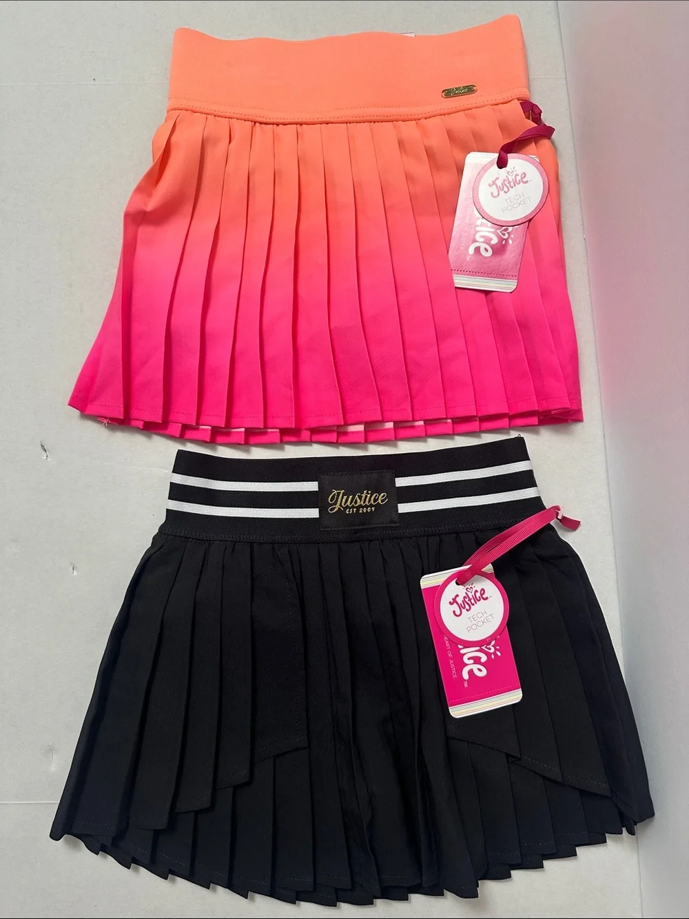 Justice Girls' Pleated Skort Duo - Coral to Hot Pink Ombre & Black